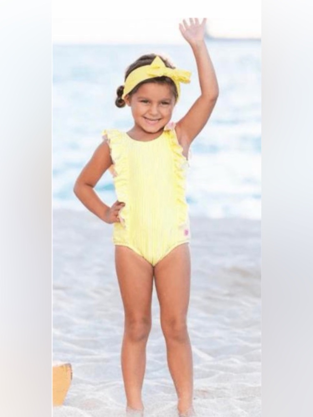 RUFFLE BUTTS Banana Seersucker Waterfall One Piece Swimsuit - 6-12M